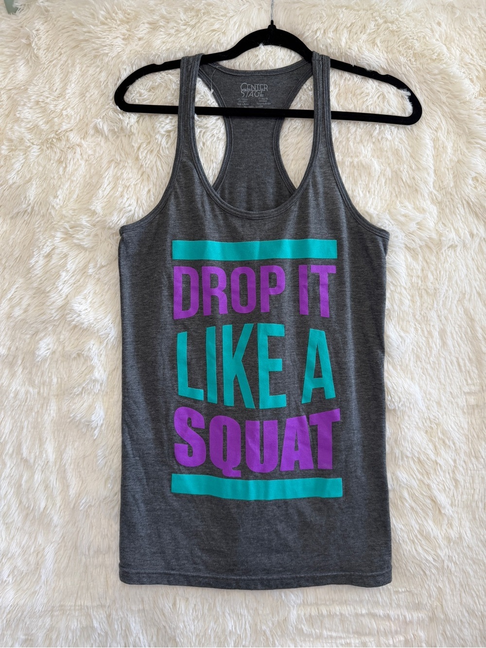 Center Stage Womens "Drop It Like A Squat" Racerback Tank Top L Gym Workout